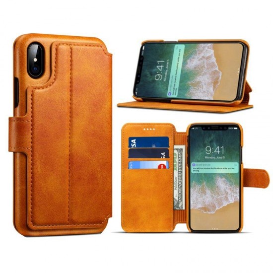 Premium Cowhide Wallet Card Slot Kickstand Case For iPhone X