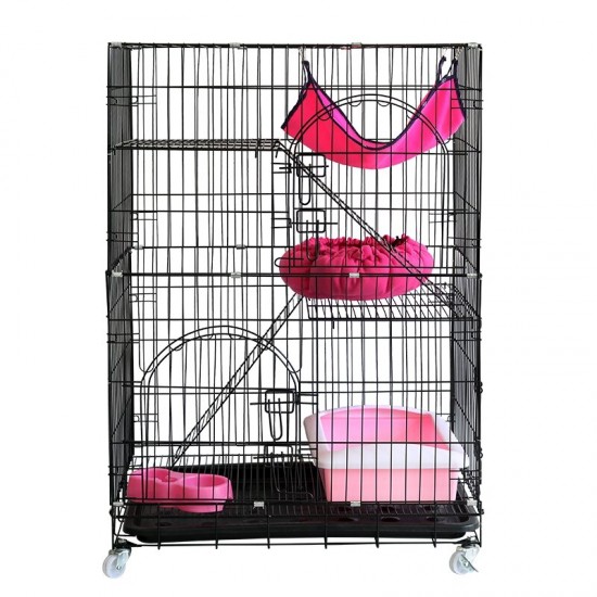 3-Tier Cat Cage Cat Playpen Kennel Crate Chinchilla Rat Box Cage Enclosure with Ladders Platforms Beds Latches Tray Hammock