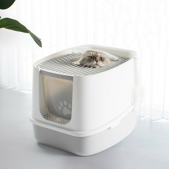 Cat Litter Box Fully Enclosed Anti-Splash Deodorant Cat Toilet For Cats Two-Way with Shovel High Capacity Pet Supplies Litter Ash Tray Bedpan Barrier Sandbox