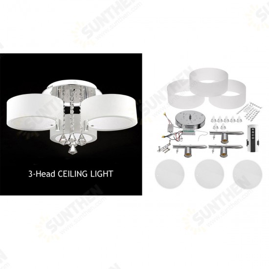 110V/220V 3-Head / 5-Head Remote Crystal Ceiling Light Chandelier Lamp Modern Living Room