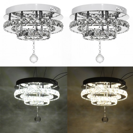 24W/48W Chandelier Crystal Stepless Dimming LED Round Ceiling Light Remote Control Fixture Decor AC100-240V