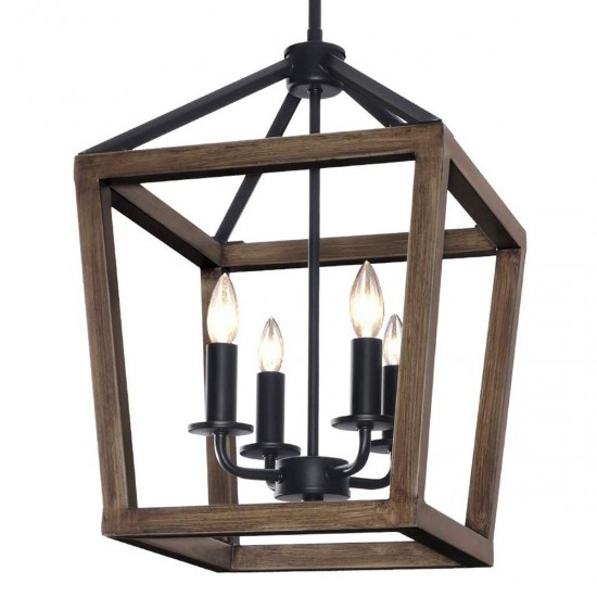 4-Light Chandelier Rustic Metal Pendant Light, Adjustable Height Square Pendant Ceiling Hanging Light Fixture with Oil Rubbed Bronze Finish