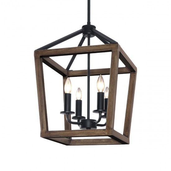 4-Light Chandelier Rustic Metal Pendant Light, Adjustable Height Square Pendant Ceiling Hanging Light Fixture with Oil Rubbed Bronze Finish