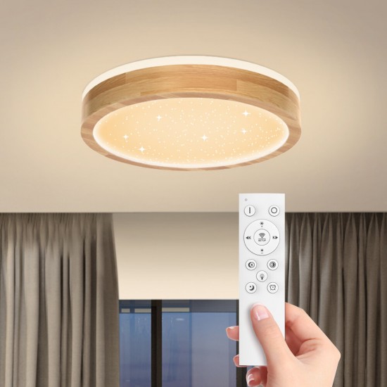 45W 40CM Wooden Ceiling Lamp Double Light Color Stepless Dimming Starry Ceiling Light With Remote Control AC185-265V