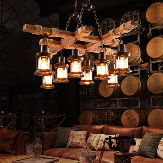 85V-265V E27 Industrial Wooden Pendant Light Ceiling Light Chandelier Home Fixture Decor