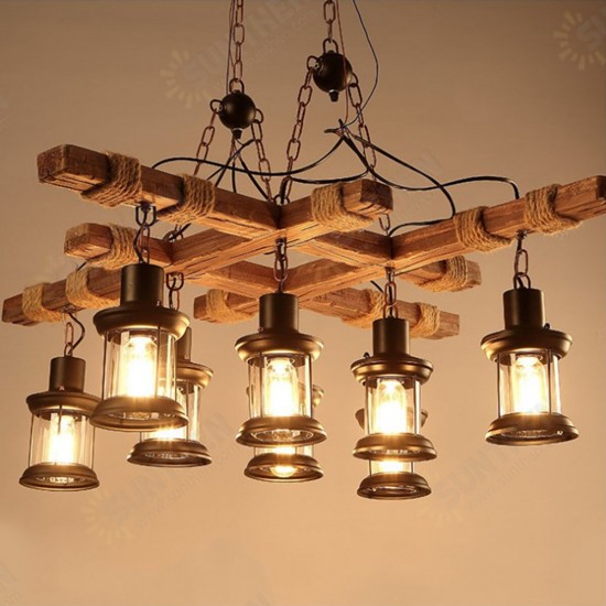 85V-265V E27 Industrial Wooden Pendant Light Ceiling Light Chandelier Home Fixture Decor