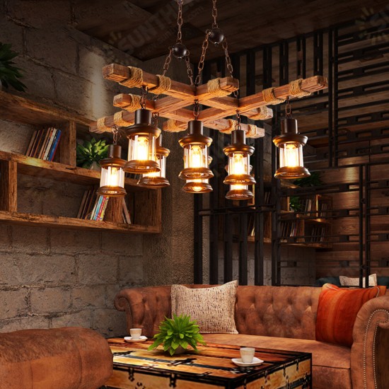 85V-265V E27 Industrial Wooden Pendant Light Ceiling Light Chandelier Home Fixture Decor