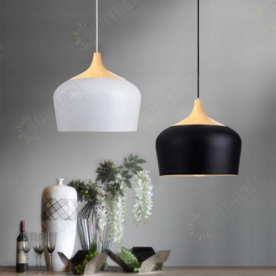 E27 30CM Simple Modern LED Ceiling Light Wood Metal Pendant Lamp Black/White AC110-256V