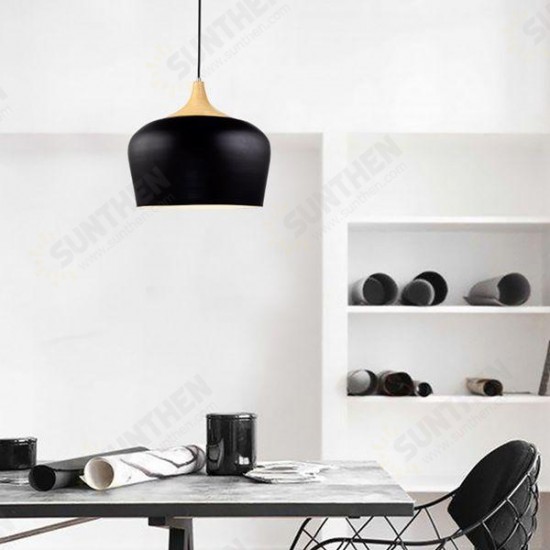 E27 30CM Simple Modern LED Ceiling Light Wood Metal Pendant Lamp Black/White AC110-256V