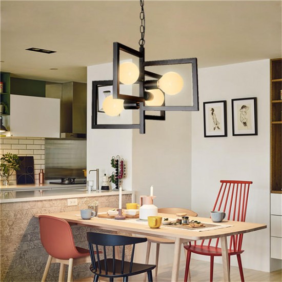 E27 4 Heads Industrial Pendant Light Chandelier Ceiling Lamp for Kitchen Room Office AC110-250V