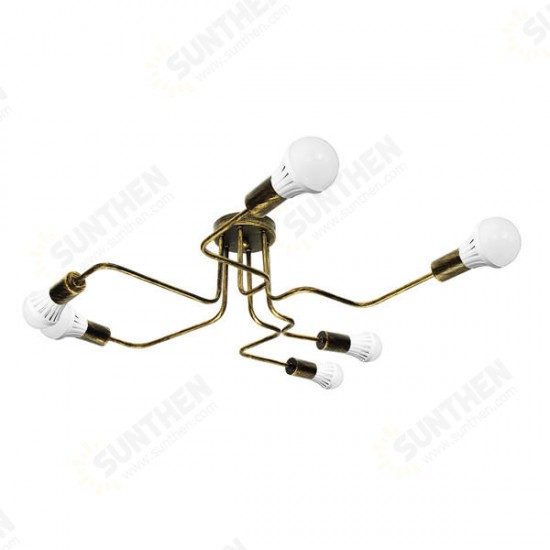 E27 6Heads Vintage Industrial Chandelier Pendant Light Metal Flush Mount Ceiling Lamp AC110-240V