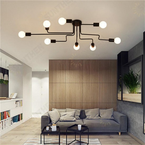 E27 8Heads Vintage Industrial Chandelier Pendant Light Metal Flush Mount Ceiling Lamp AC110-240V