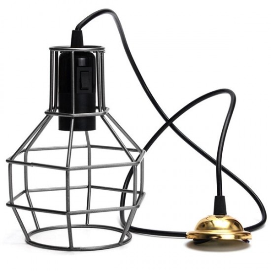 E27 Edison Vintage Pendant Metal Cage Ceiling Light Lamp Holder Socket Fixture AC 110-240V