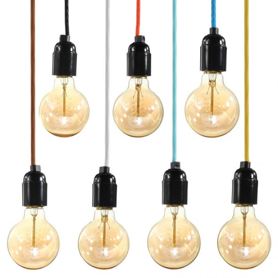 E27 Fabric Cable Pendant Lamp Vintage Industrial Filament Light Bulb Holder Base 110V-240V