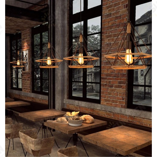 E27 Loft Industrial Hemp Rope Birdcage Chandelier Restaurant Bar Light Pendant Lamp