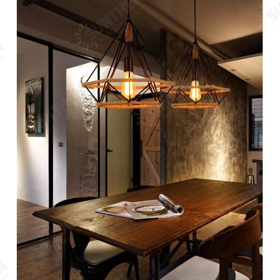 E27 Loft Industrial Hemp Rope Birdcage Chandelier Restaurant Bar Light Pendant Lamp