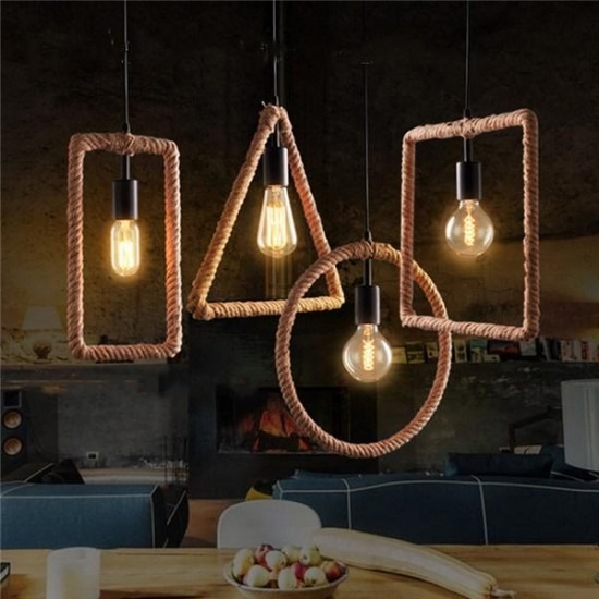 E27 Retro Vintage Industrial Pendant Ceiling Light Creative Hemp Rope Chandelier Lamp AC110-220V