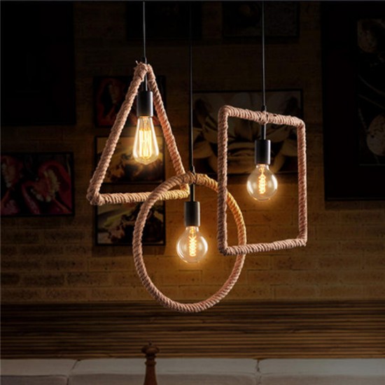 E27 Retro Vintage Industrial Pendant Ceiling Light Creative Hemp Rope Chandelier Lamp AC110-220V