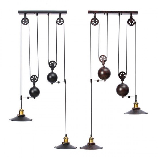 E27 Vintage Industrial Retro Hanging Ceiling Light 2 Chandeliers Pendant Stretch Lamp AC110-240V