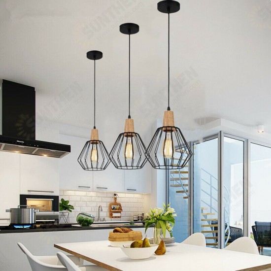 E27 Wood Pendant Light Modern Ceiling Lights Bar Lamp Black Pendant Lighting Without Bulb