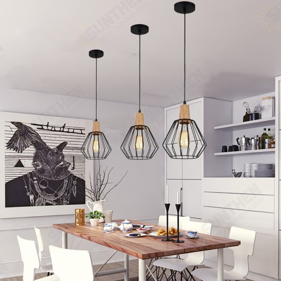 E27 Wood Pendant Light Modern Ceiling Lights Bar Lamp Black Pendant Lighting Without Bulb