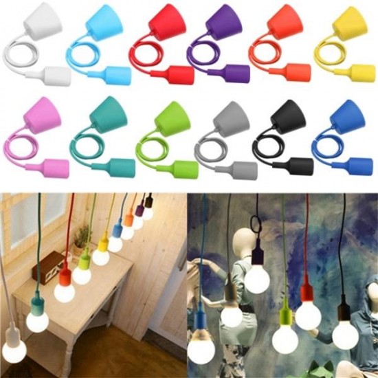 E27/E26 Socket Colorful Silicone Ceiling Pendant Lamp Light Bulb Holder Hanging Fixture