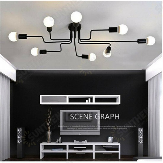 Industrial Edison 8 Lights Semi Flush Ceiling Light E27 Vintage Wrought Iron Large Without Bulbs