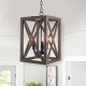 3-Light Candle Style Lantern Rectangle Chandelier With Wood Without Bulbs