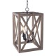 3-Light Candle Style Lantern Rectangle Chandelier With Wood Without Bulbs