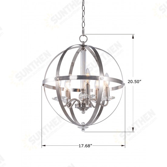 5-Light Candle Style Globe Chandelier Industrial Rustic Indoor Pendant Light Without Bulbs