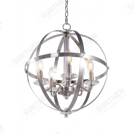 5-Light Candle Style Globe Chandelier Industrial Rustic Indoor Pendant Light Without Bulbs