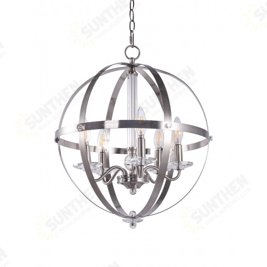 5-Light Candle Style Globe Chandelier Industrial Rustic Indoor Pendant Light Without Bulbs