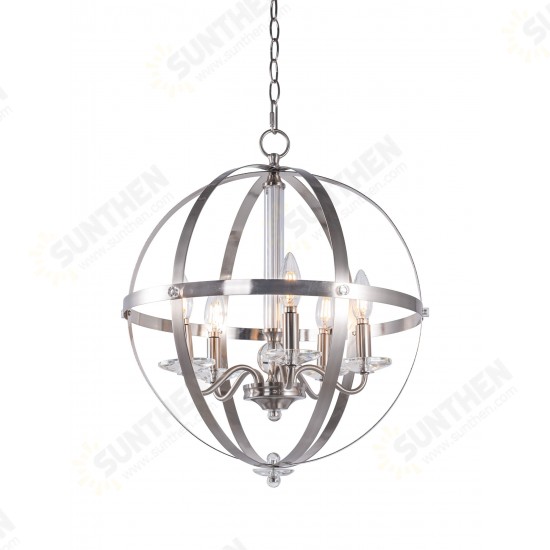 5-Light Candle Style Globe Chandelier Industrial Rustic Indoor Pendant Light Without Bulbs