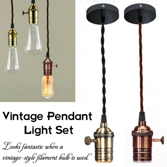 Vintage Ceiling Rose Braided Pendant Fabric Flex Lamp Holder Fitting Light Kit