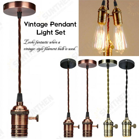 Vintage Ceiling Rose Braided Pendant Fabric Flex Lamp Holder Fitting Light Kit