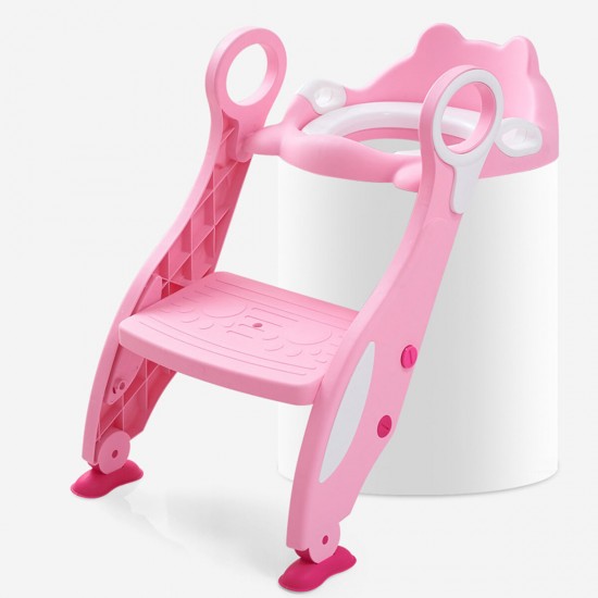 Foldable Kids Potty Trainer Child Baby Toilet Training Seat W/ Step Ladder Stool