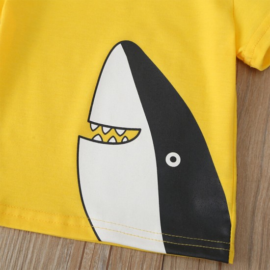 Boy's Cute Shark Cartoon Print T-Shirts Short-sleeved+ Pants Casual Clothing Set For 1-7Y Kids