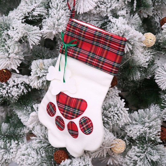 Christmas Socks Red Blue Plaid Dogs Paw Stockings Sacks Hanging New Year Kids Gifts Christmas Party Decorations