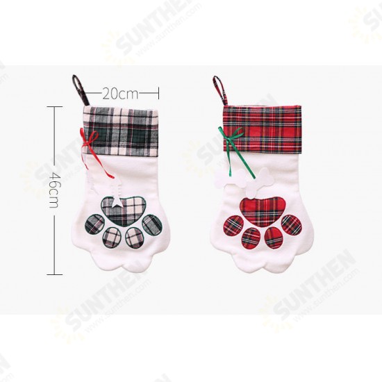 Christmas Socks Red Blue Plaid Dogs Paw Stockings Sacks Hanging New Year Kids Gifts Christmas Party Decorations