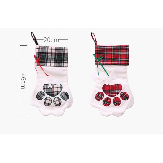 Christmas Socks Red Blue Plaid Dogs Paw Stockings Sacks Hanging New Year Kids Gifts Christmas Party Decorations