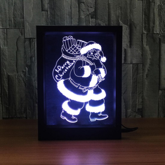 LED 3D Christmas Colorful Photo Frame Night Lights 7 Colors Change Remote Control Desk Santa Lamp