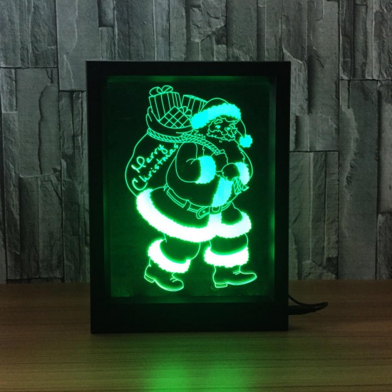 LED 3D Christmas Colorful Photo Frame Night Lights 7 Colors Change Remote Control Desk Santa Lamp