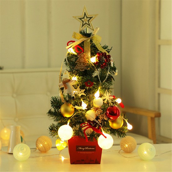 Mini Christmas Tree Desktop With Lights 50CM Golden And Red Christmas Tree Set