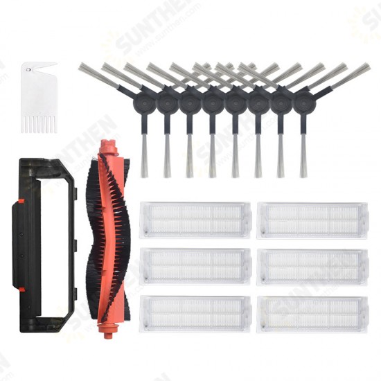 17pcs Replacements for Xiaomi Mijia STYJ02YM Vacuum Cleaner Parts Accessories Main Brush*1 Side Brushes*8 Main Brush Cover*1 HEPA Filter*6 Cleaning Tool*1 Non-original