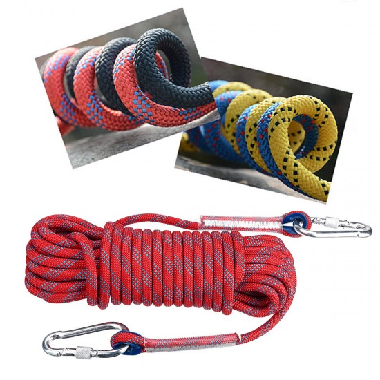 10mx10mm Double Buckle Rock Climbing Rope Outdoor Sports Hiking Climbing Downhill Safety Rope