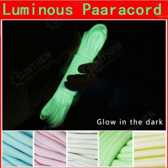 50ft Nylon Reflective Paracord Parachute Cord String 9 Core 550lb Luminous Glow Camping Hiking Rope