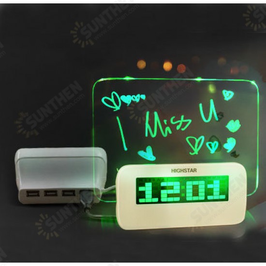 Model B Fluorescent Message Board Alarm Clock Memo Calendar Thermometer Light