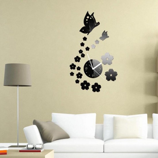 DX-X7 Creative Butterfly 3D Acrylic Mirror Wall Sticker Quartz Clocks Watch Large Home Decor