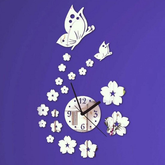 DX-X7 Creative Butterfly 3D Acrylic Mirror Wall Sticker Quartz Clocks Watch Large Home Decor