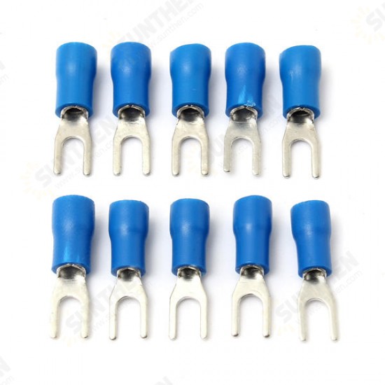 10PCS Blue Insulated Fork Wire Connector Electrical Crimp Terminal 16-14AWG